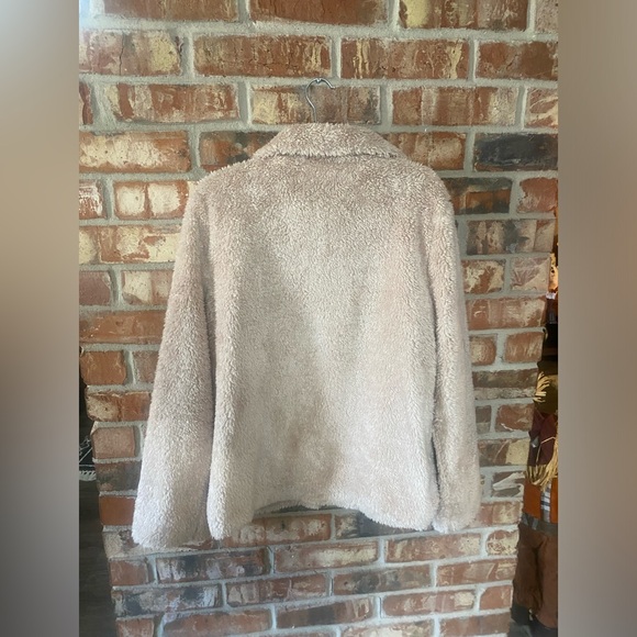 Pink lily color block leopard button down teddy coat zippered pocket - Picture 2 of 6